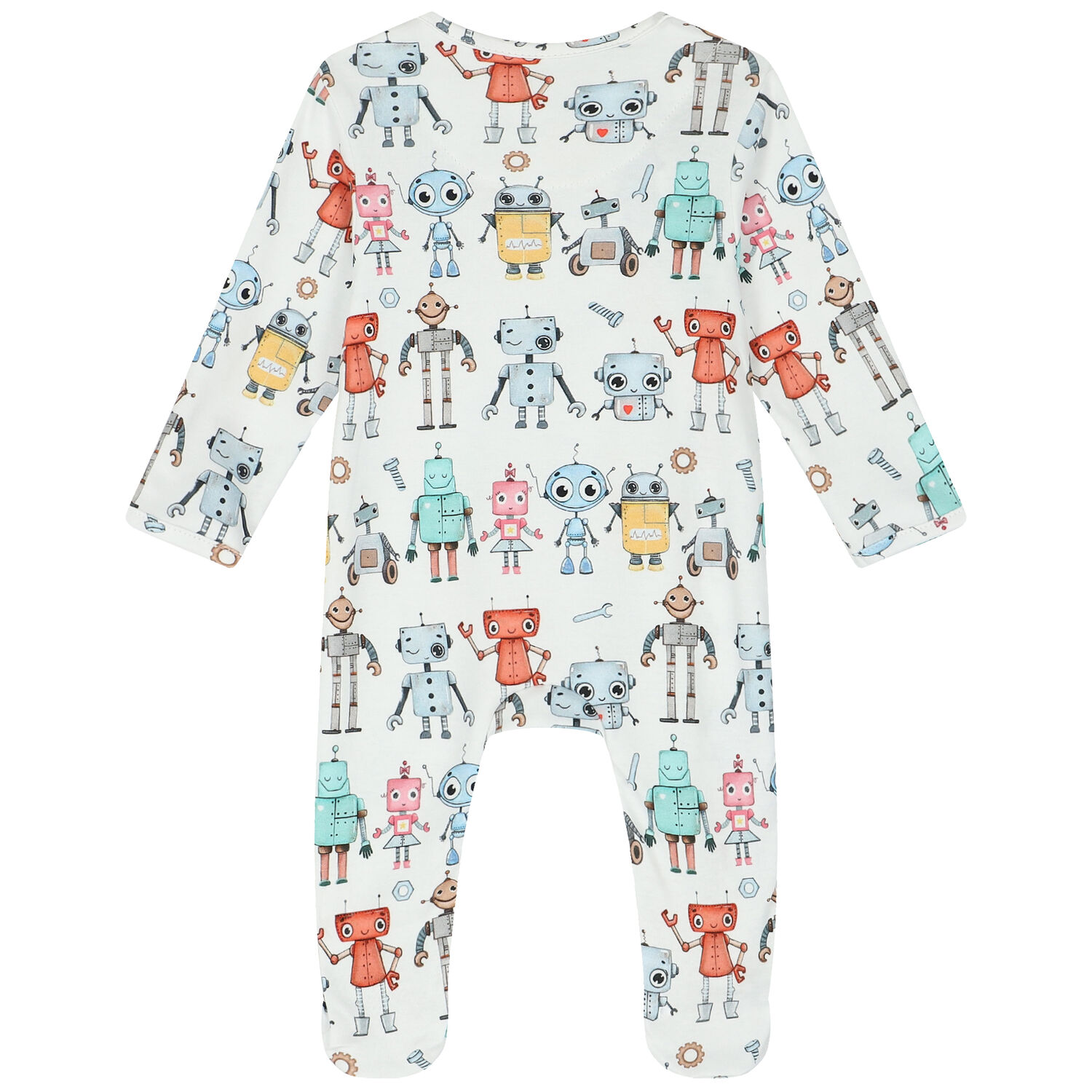 Baby Boys White Robots Babygrow, 1, hi-res
